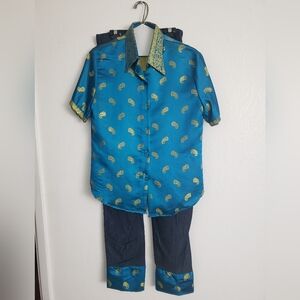 Love Blue and Gold Paisley Pantsuit